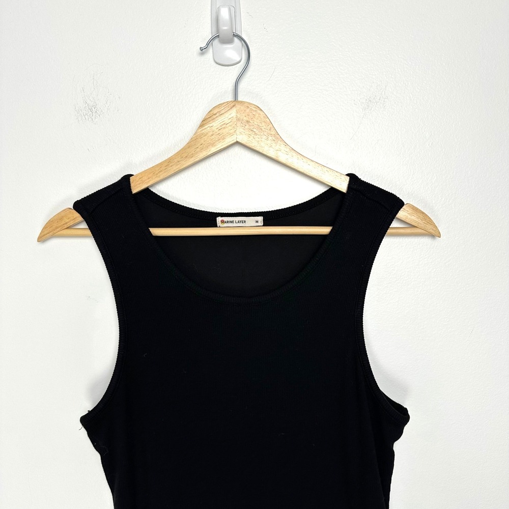 Marine Layer Lexi Daytime Midi Dress Black Ribbed M - Picture 7 of 12